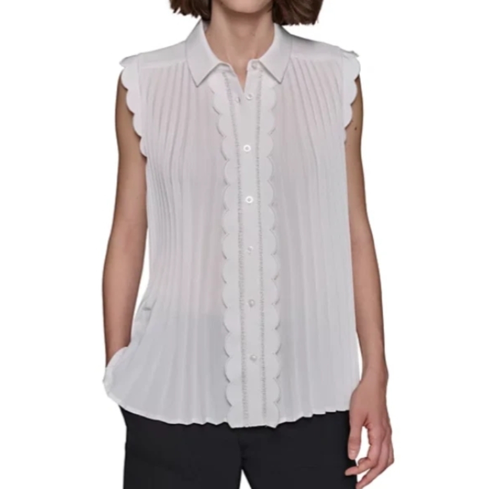 Karl Lagerfeld White Scalloped Sleeveless Blouse